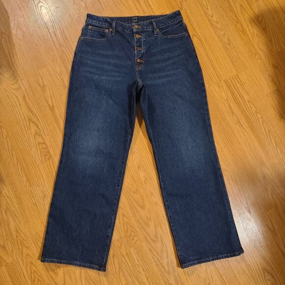 J. CREW CURVY FULL LENGTH WIDE-LEG JEANS DARK WASH HIGH RISE BUTTON FLY sz 30 - Picture 2 of 6